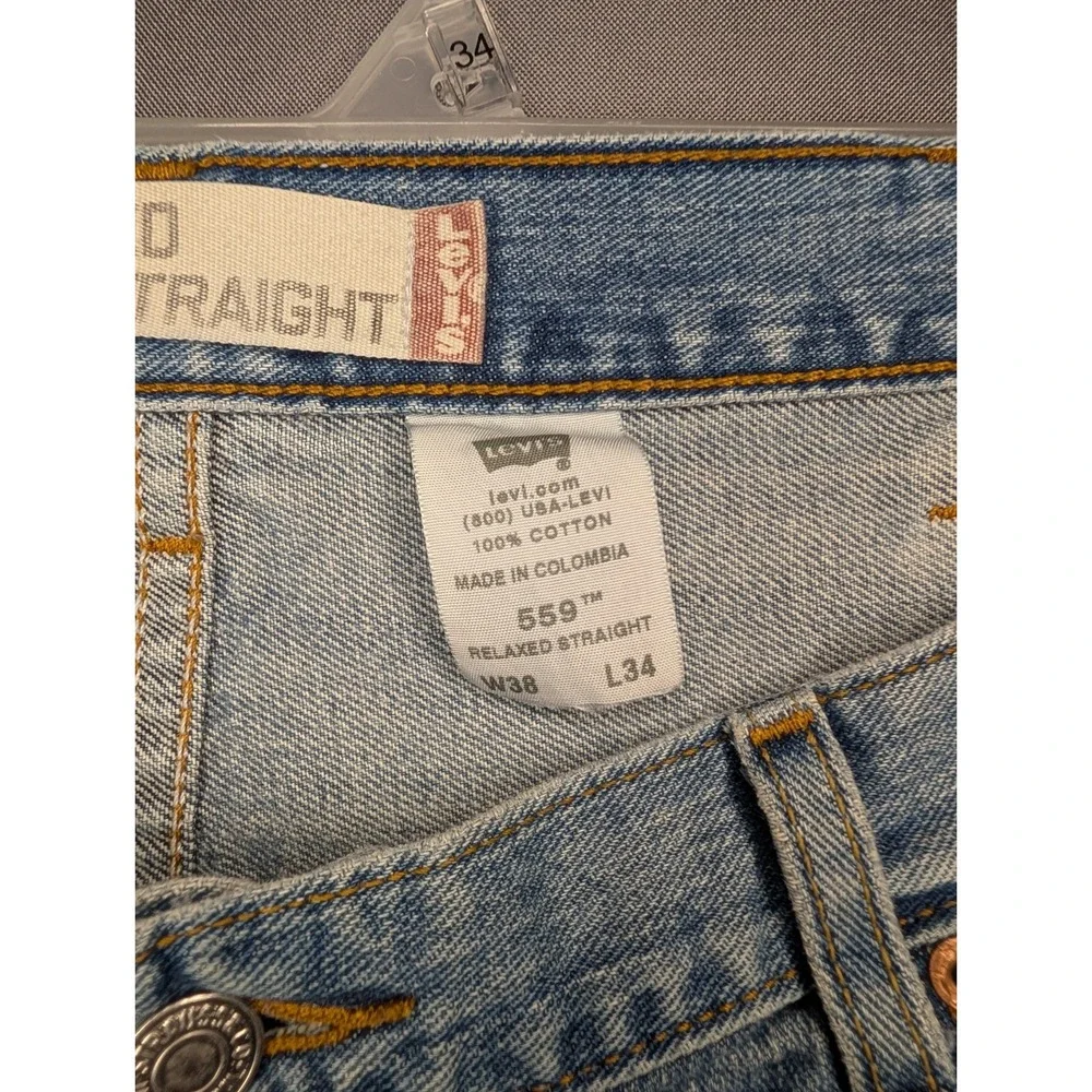 Levis 559 Jeans Mens 38x34 Blue Relaxed Straight Fit Denim Medium Wash